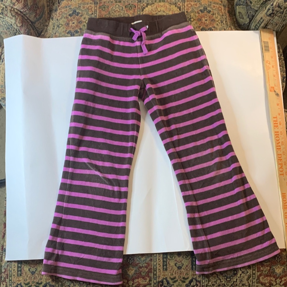 Mini Boden Pink and Brown Girls Striped Jogger Flare Leg Pants Size 7Y